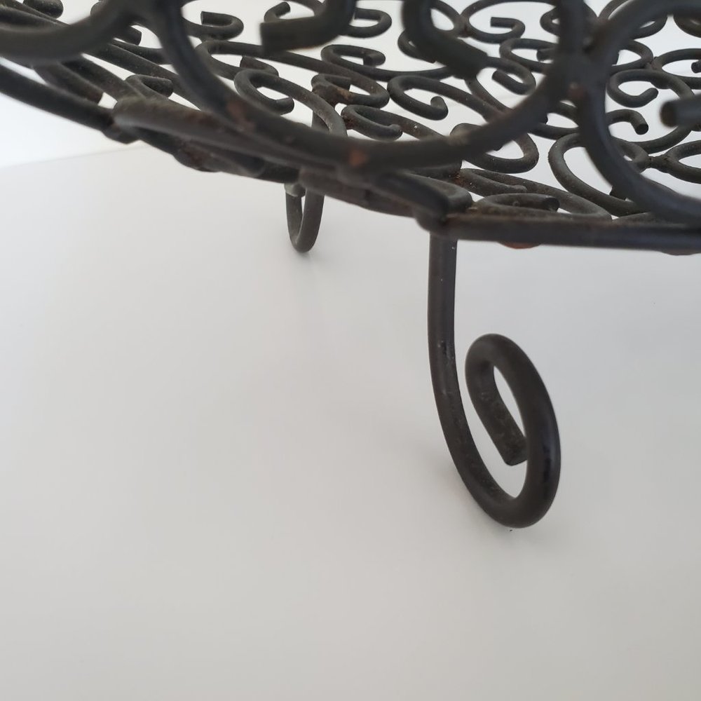 Dark Metal Fruit Bowl Footed Boat Shape Display Shabby Chic Tuscan Baroque Chic - Picture 5 of 11